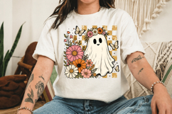 Retro Halloween Ghost With Flowers Png, Vintage Halloween Product Image 3