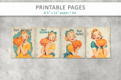 vintage girl illustration, 1950s halloween printable Product Image 2