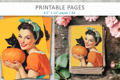 vintage junk journal pages, smiling women halloween Product Image 3