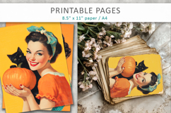 vintage junk journal pages, smiling women halloween Product Image 1