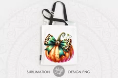 Pumpkin with Coquette Bow in leopard print PNG for sublimation 