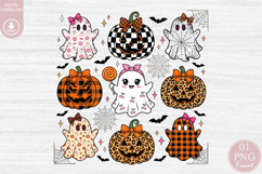 Retro Halloween PNG, Cute Ghost &amp; Pumpkin Sublimation Product Image 1