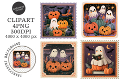 Retro Halloween Postage Stamp PNG Product Image 1