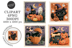 Retro Halloween Postage Stamp PNG Product Image 1