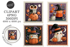 Retro Halloween Postage Stamp PNG Product Image 1