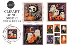 Retro Halloween Postage Stamp PNG Product Image 1