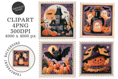 Retro Halloween Postage Stamp PNG Product Image 1