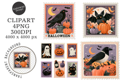 Retro Halloween Postage Stamp PNG Product Image 1