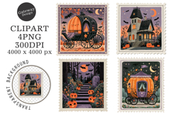 Retro Halloween Postage Stamp PNG Product Image 1