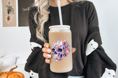 Digital PNG design with a colorful disco ball skull, shiny square tiles, sparkle accents, and a bold Halloween-meets-retro-party feel.