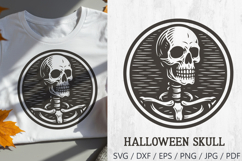 Retro Halloween Skull SVG with vintage engraving style. This gothic skeleton design is perfect for spooky Halloween projects such as t-shirts, mugs, posters, stickers, party invitations, and creepy decorations. Works great with Cricut, Silhouette