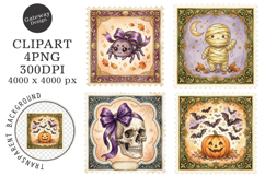 Retro Halloween Stamp Clipart PNG Product Image 1