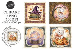 Retro Halloween Stamp Clipart PNG Product Image 1