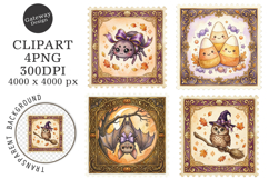 Retro Halloween Stamp Clipart PNG Product Image 1