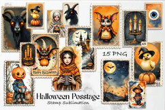 Retro Halloween stamp, vintage watercolor clipart Product Image 1