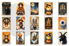 Retro Halloween stamp, vintage watercolor clipart Product Image 2