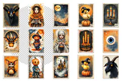 Retro Halloween stamp, vintage watercolor clipart Product Image 2