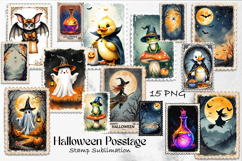 Retro Halloween stamp, vintage watercolor clipart Product Image 1