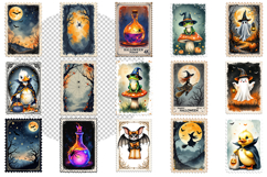 Retro Halloween stamp, vintage watercolor clipart Product Image 2