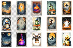Retro Halloween stamp, vintage watercolor clipart Product Image 2