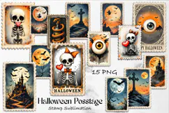 Retro Halloween stamp, vintage watercolor clipart Product Image 1