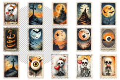 Retro Halloween stamp, vintage watercolor clipart Product Image 2