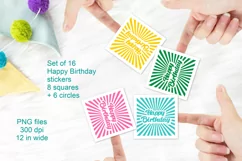 Retro Happy Birthday Stickers PNG files Set of 16