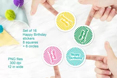 Retro Happy Birthday Stickers PNG files Set of 16