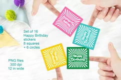 Retro Happy Birthday Stickers PNG files Set of 16