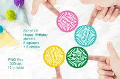 Retro Happy Birthday Stickers PNG files Set of 16