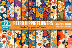 Retro Hippie Flowers Pattern Papers Bundle PNG Product Image 1