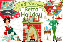 Midcentury Modern Christmas Clip Art, Retro Holiday PNG Product Image 1