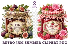 Retro Jam Summer Watercolor Clipart Bundle PNG Product Image 1