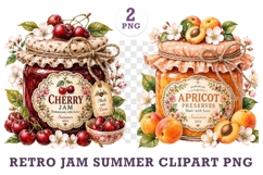 Retro Jam Summer Watercolor Clipart Bundle PNG Product Image 1