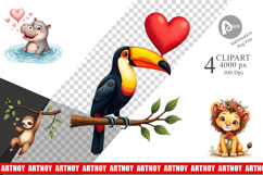 Jungle Love Valentine Clipart Product Image 1
