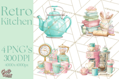 50s Retro Kitchen Clipart, Vintage 1950s Kitchen Appliances Product Image 1