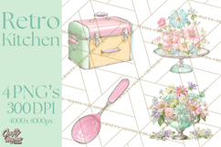 50s Retro Kitchen Clipart, Vintage 1950s Kitchen Appliances Product Image 1