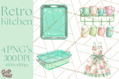 50s Retro Kitchen Clipart, Vintage 1950s Kitchen Appliances Product Image 1