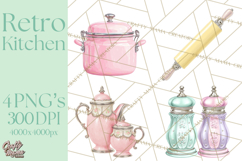 50s Retro Kitchen Clipart, Vintage 1950s Kitchen Appliances Product Image 1