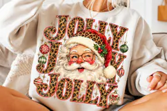 Jolly Christmas Santa, Leopard Print Retro Holiday PNG Product Image 3