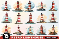 Retro Lighthouse Watercolor Clipart Bundle - 15 Designs Product Image 1