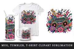 Retro tumbler, mug wrap, clipart sublimation design Product Image 1