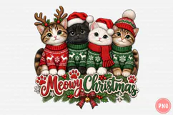 Merry Christmas Cats PNG | Festive Cat Family Christmas Png Product Image 1