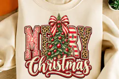 Merry Christmas Leopard Christmas Tree PNG | Red Striped Bow Product Image 1
