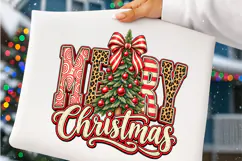 Merry Christmas Leopard Christmas Tree PNG | Red Striped Bow Product Image 3