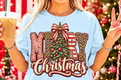 Merry Christmas Leopard Christmas Tree PNG | Red Striped Bow Product Image 4