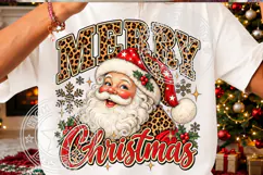 Retro Merry Christmas PNG, Leopard Merry Santa PNG Product Image 3