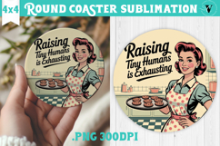 Retro Mom Round Coaster | Housewife Funny Mama sublimation Product Image 1