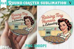 Retro Mom Round Coaster | Housewife Funny Mama sublimation Product Image 1