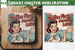 Retro Mom Square Coaster | Housewife Funny Mama sublimation Product Image 1